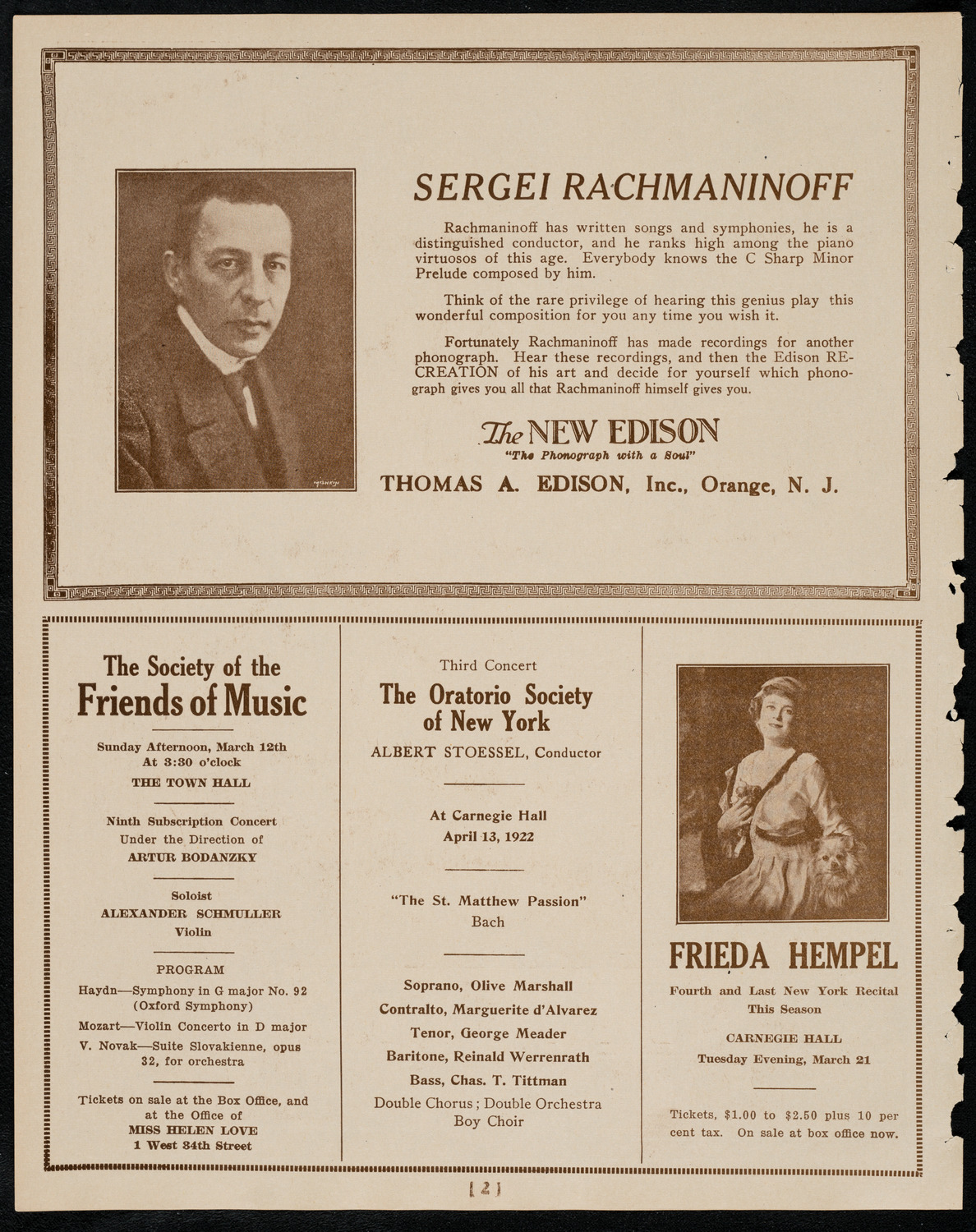New York Symphony Orchestra, March 3, 1922, program page 2