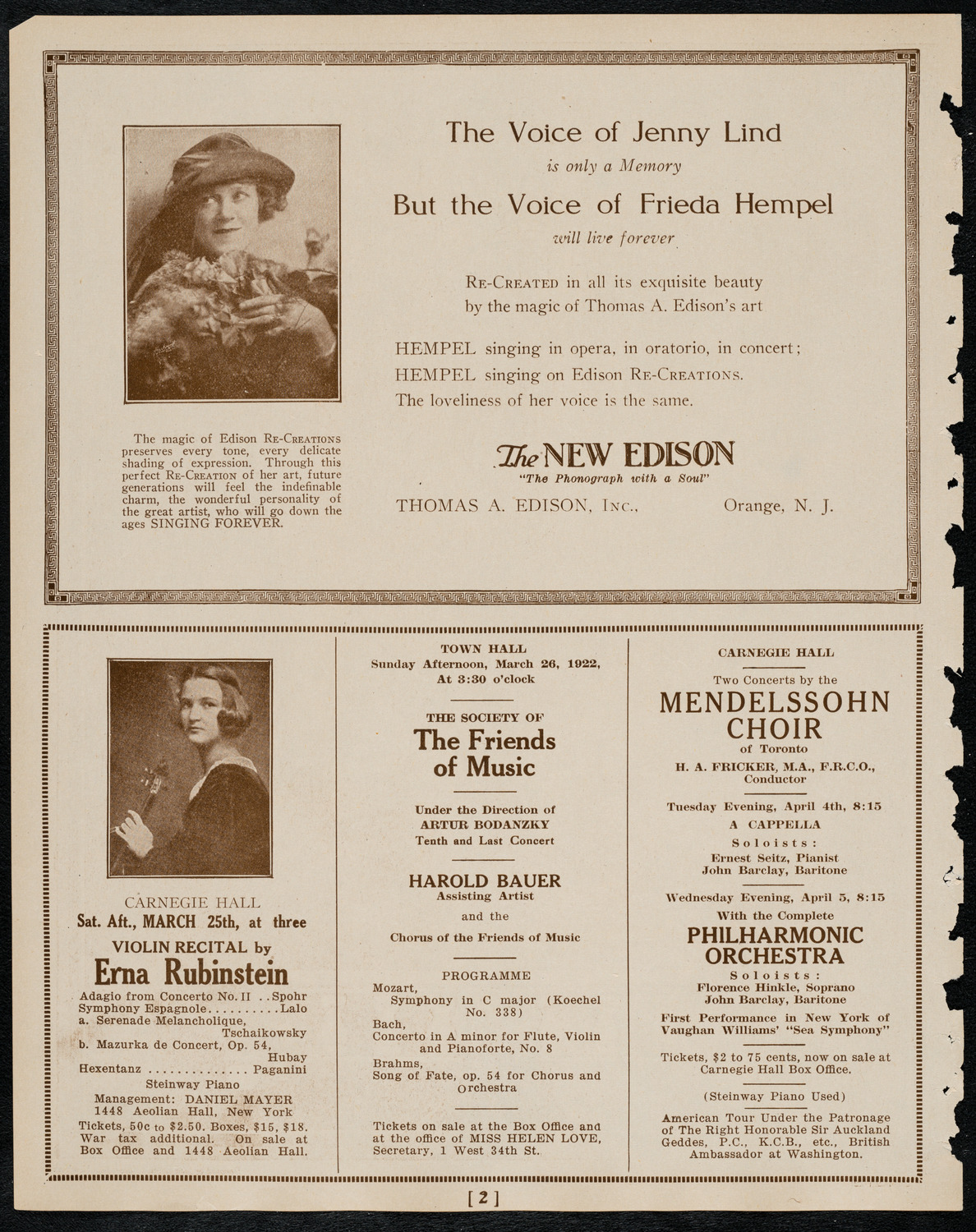 Emma Calvé, Soprano, March 21, 1922, program page 2