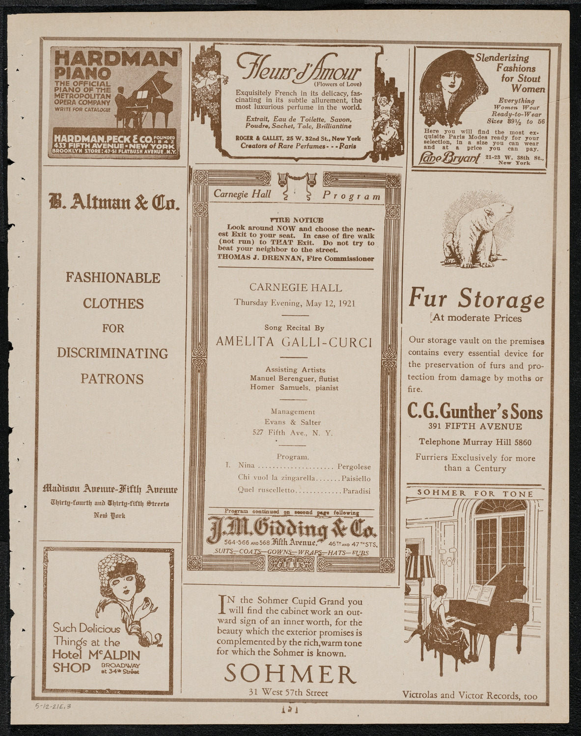 Amelita Galli-Curci, Soprano, May 12, 1921, program page 5
