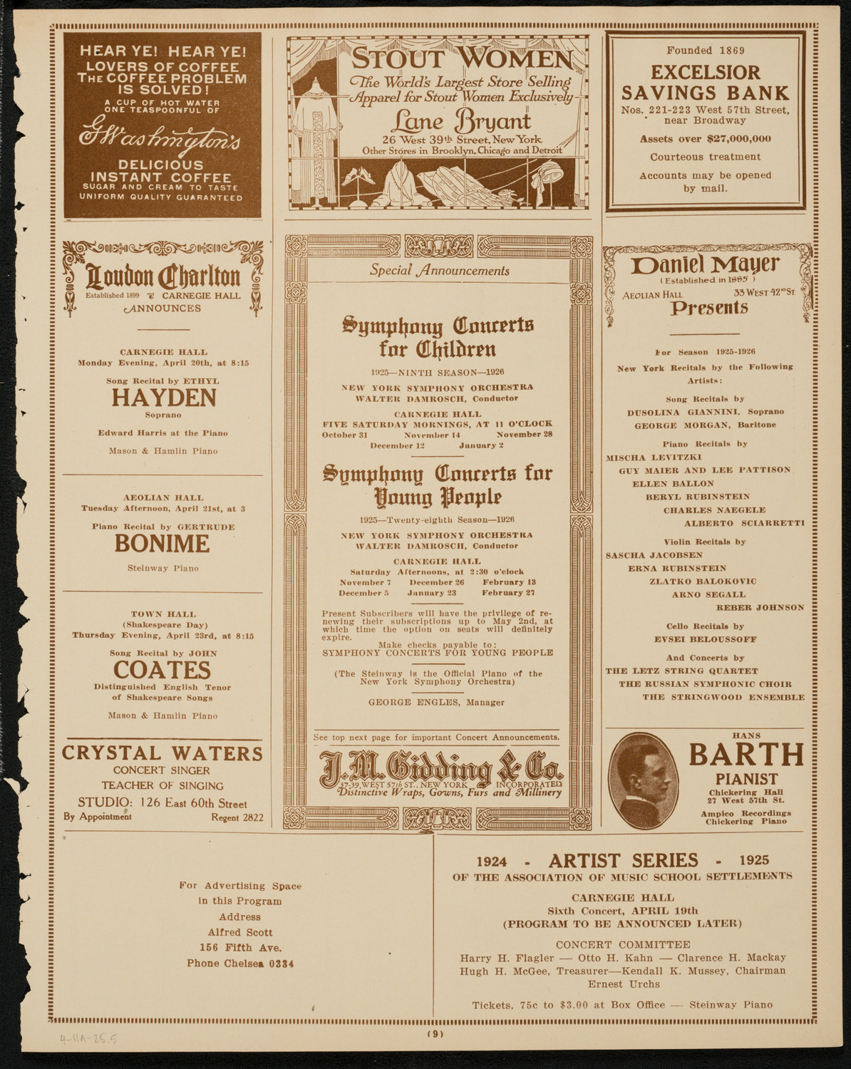 Boston Symphony Orchestra, April 11, 1925, program page 9