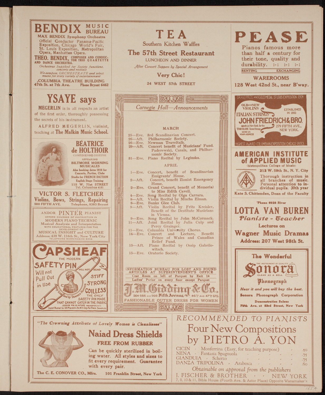 Ignacy Jan Paderewski, Piano, March 25, 1916, program page 3