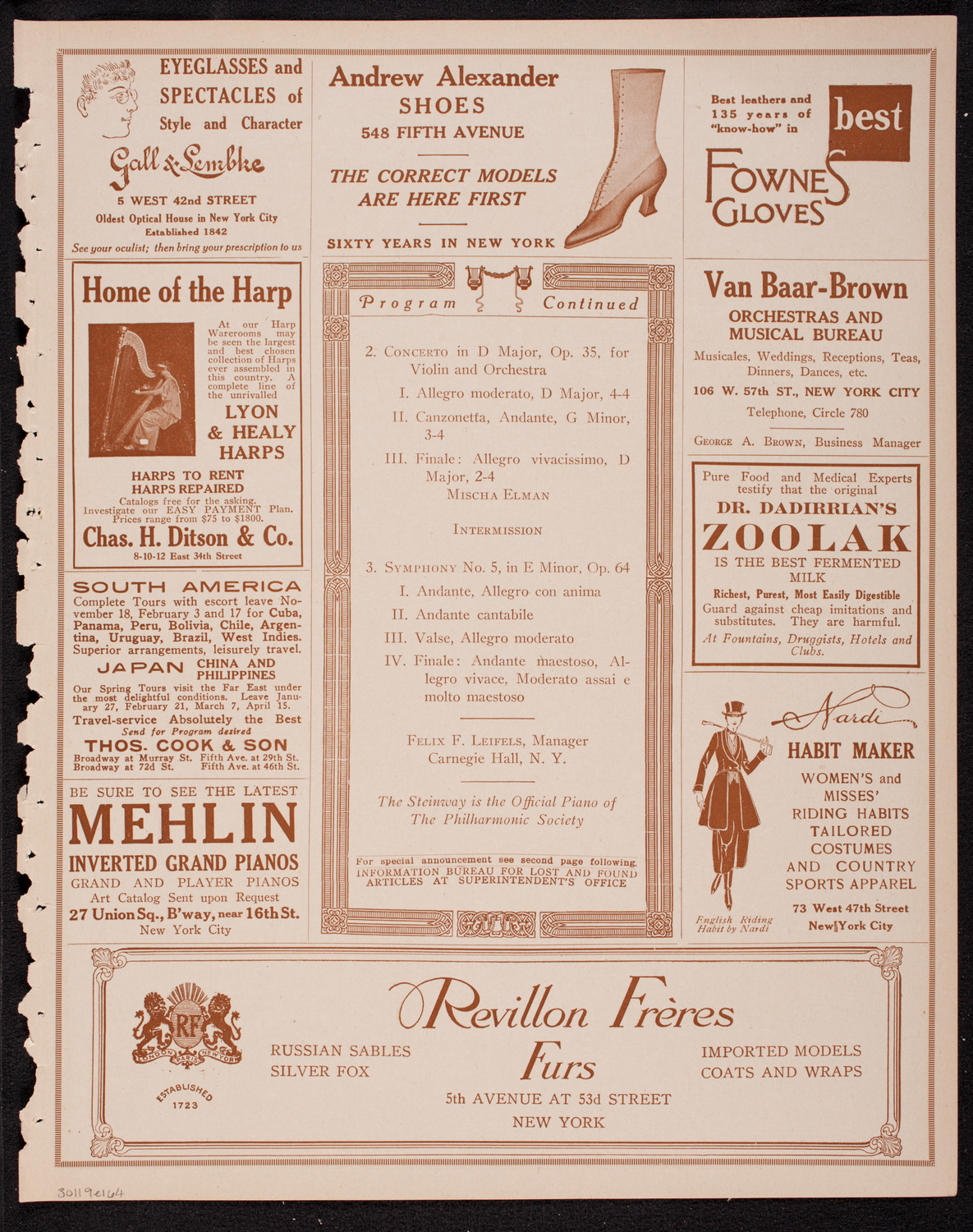 New York Philharmonic, November 9, 1916, program page 7