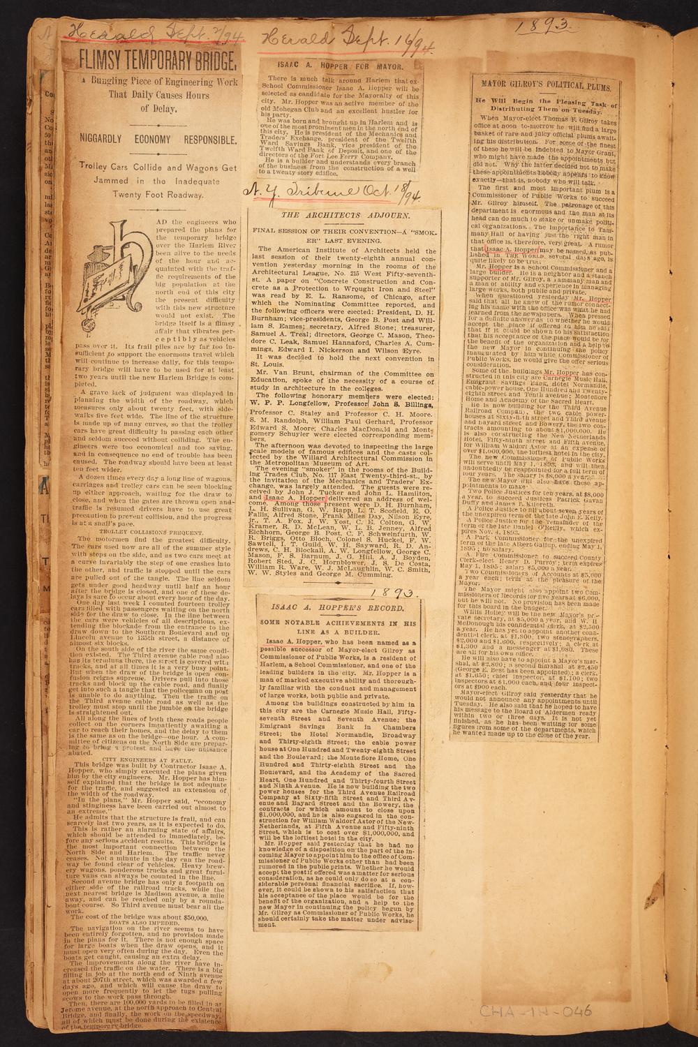 Isaac Hopper Scrapbook, page 46: 1893-1894