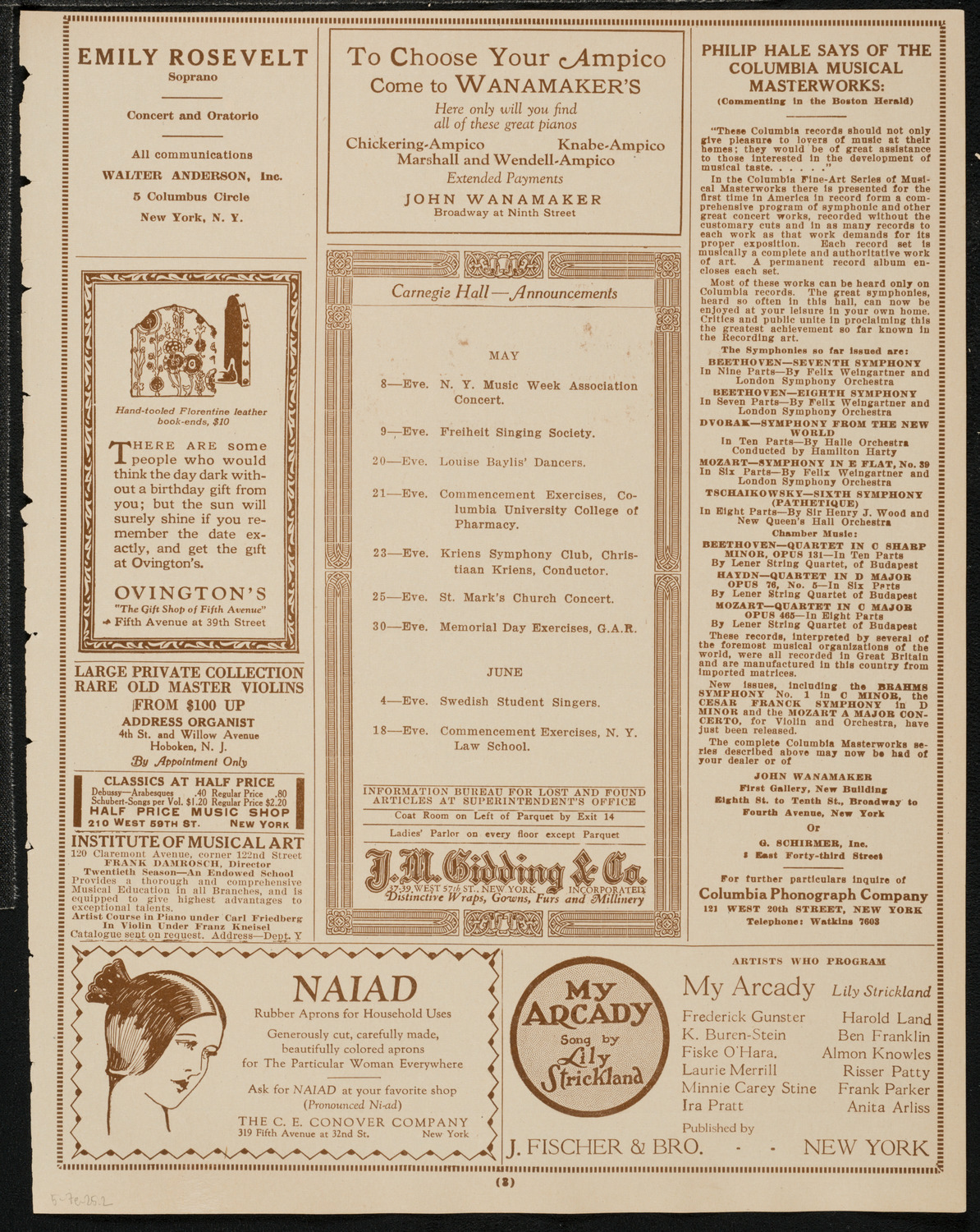 New York Music Week Association Concert, May 7, 1925, program page 3