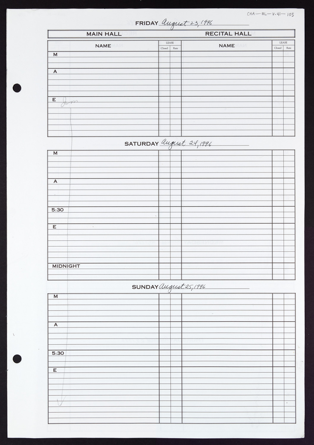 Carnegie Hall Booking Ledger, volume 41, page 105