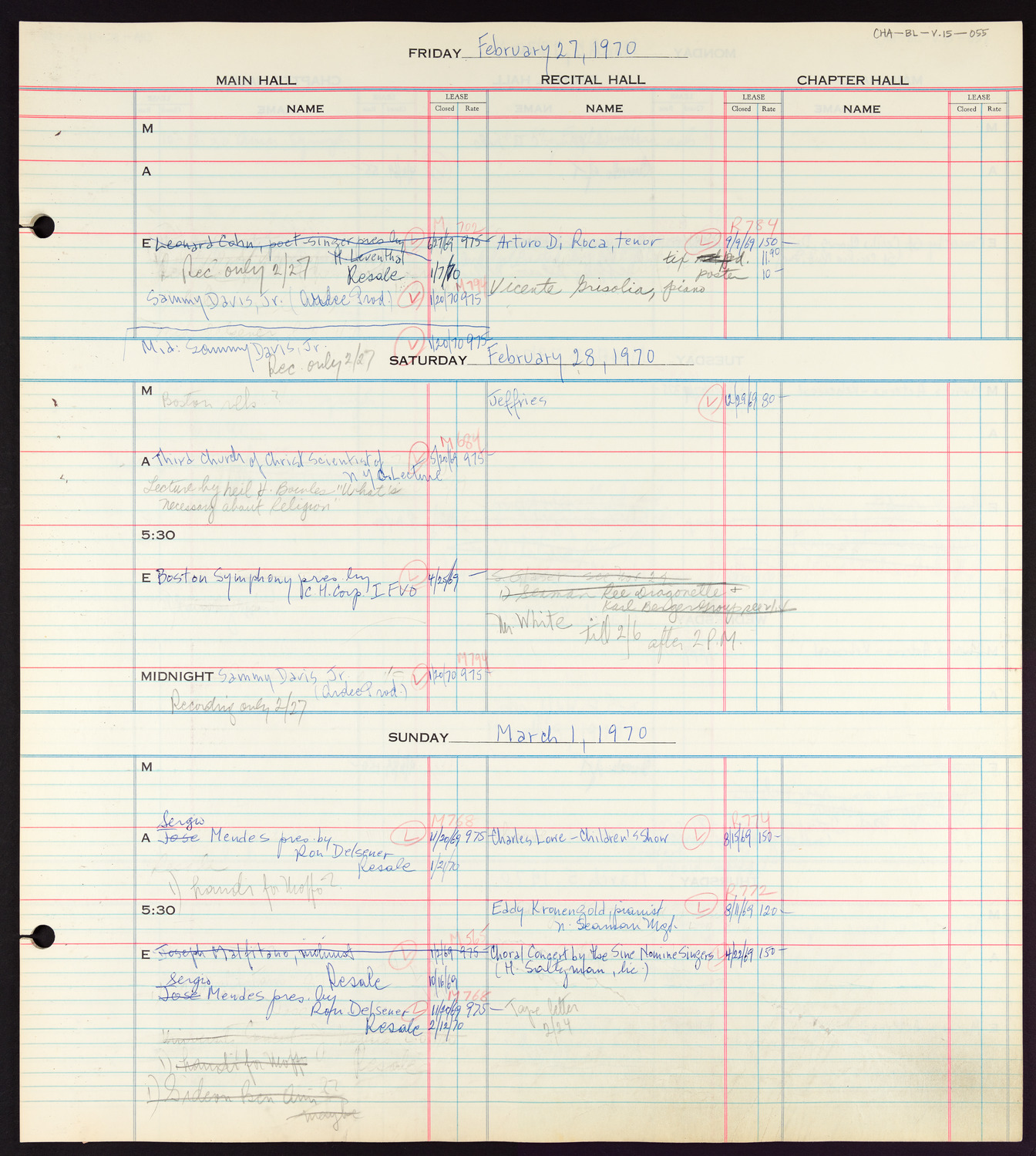 Carnegie Hall Booking Ledger, volume 15, page 55