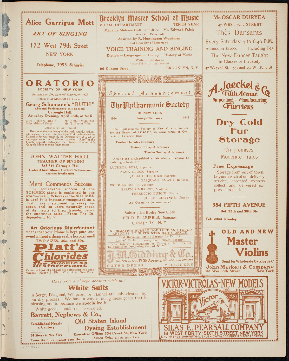 Josef Hofmann, Piano, and Mischa Elman, Violin, April 17, 1914, program page 9