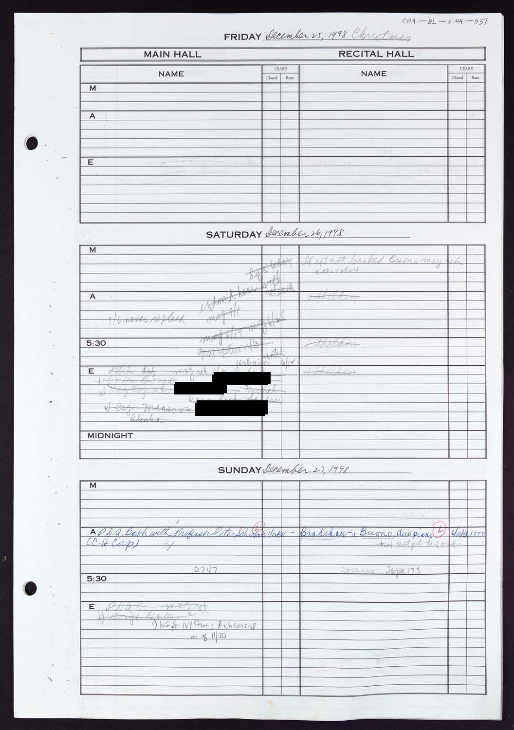 Carnegie Hall Booking Ledger, volume 44, page 37