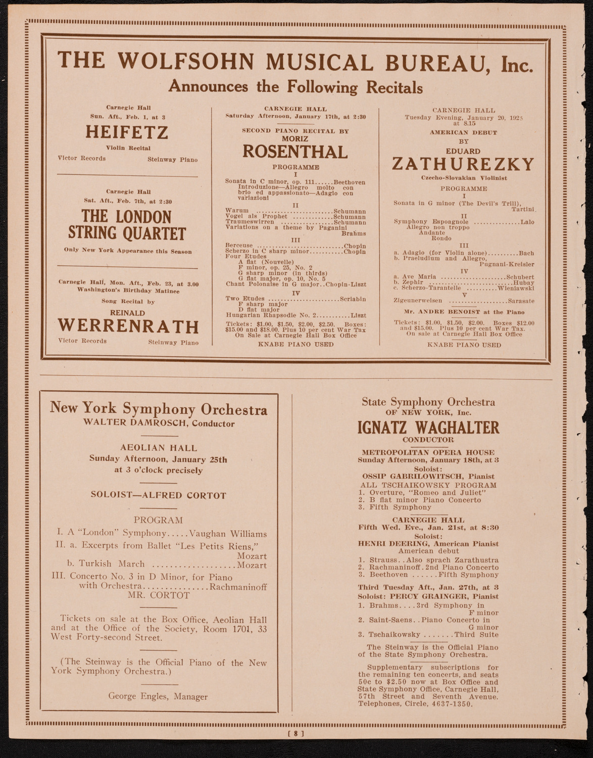 New York Philharmonic, January 15, 1925, program page 8