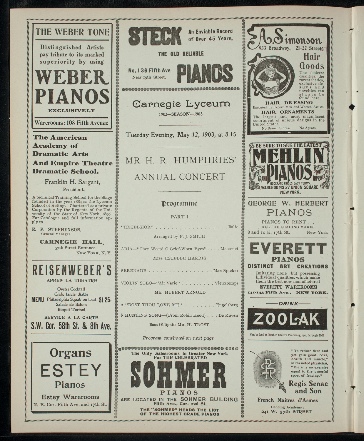 H. R. Humphries' Annual Concert, May 12, 1903, program page 2