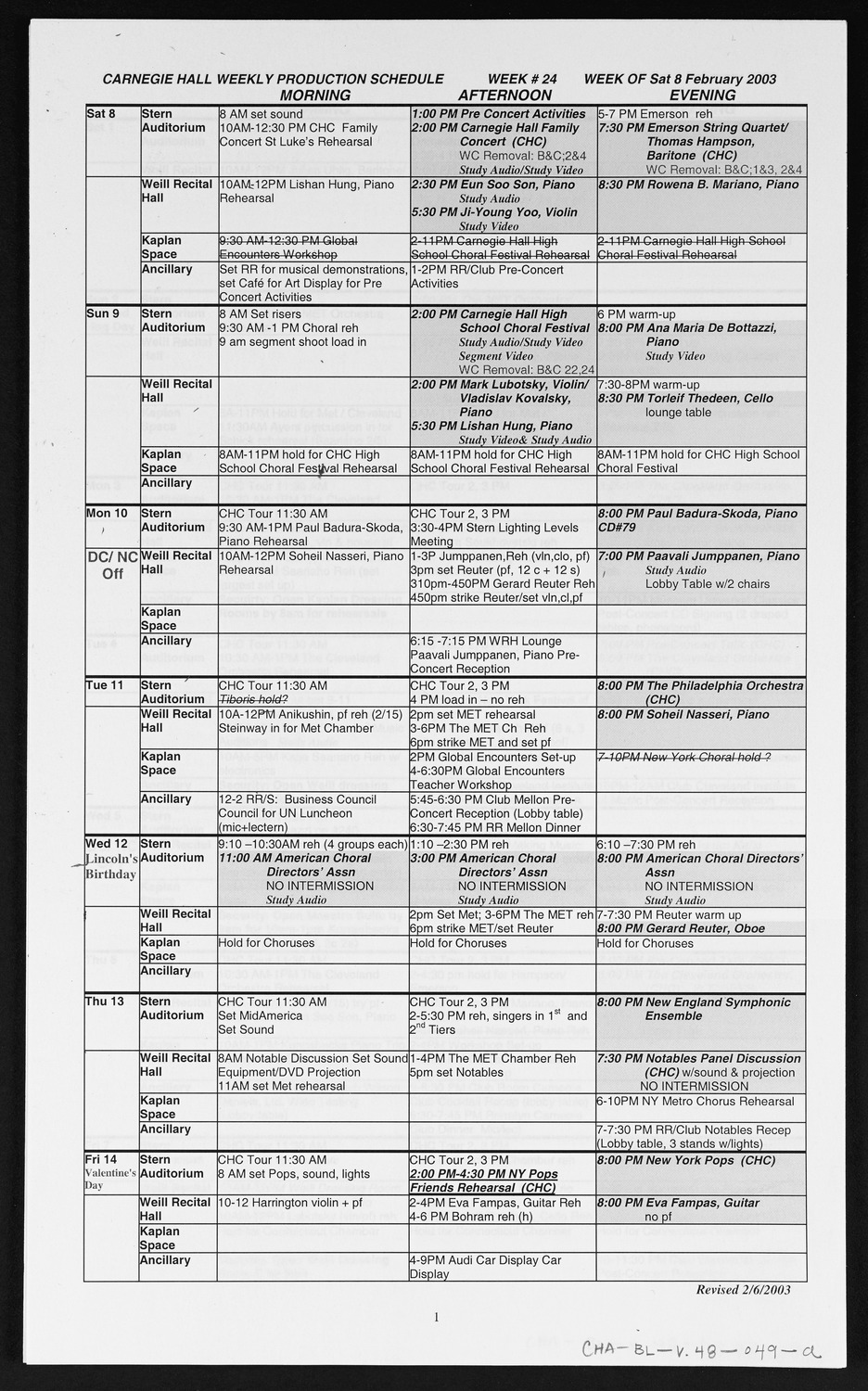 Carnegie Hall Booking Ledger, volume 48, page 49a