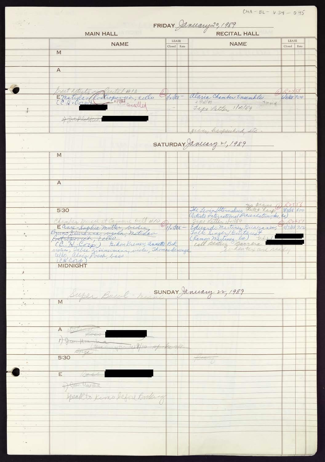 Carnegie Hall Booking Ledger, volume 34, page 45