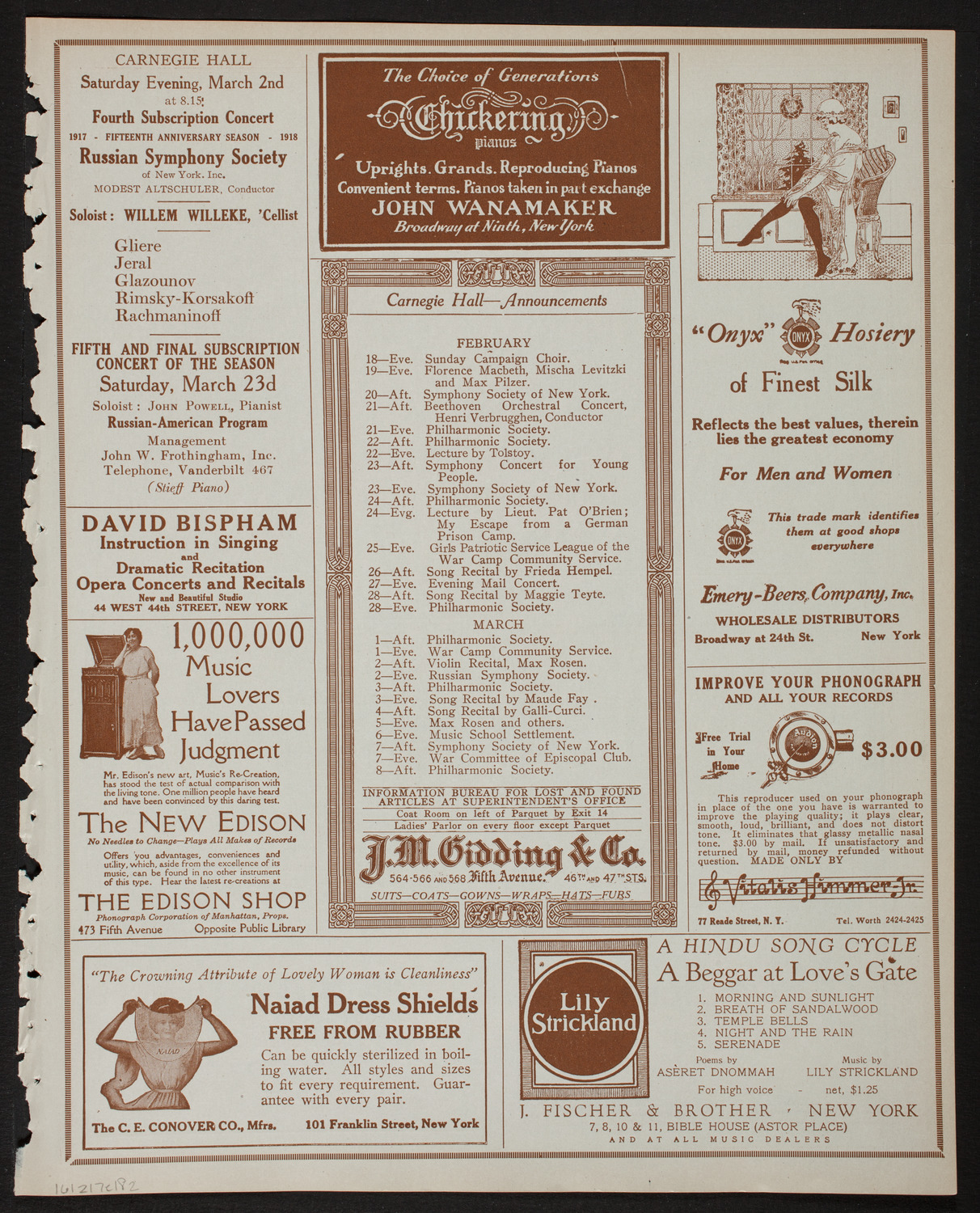 Lecture by Lieutenant Patrick Alva O'Brien, R.F.C, February 17, 1918, program page 3