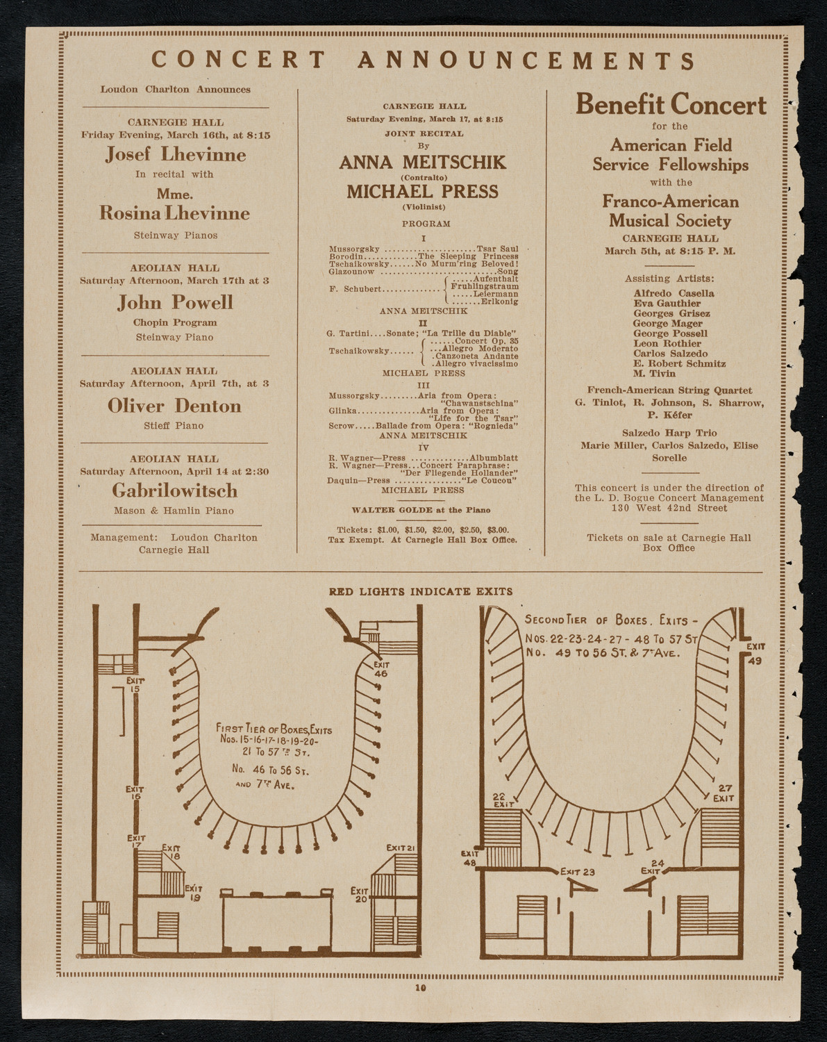 Josef Hofmann, Piano, March 4, 1923, program page 10