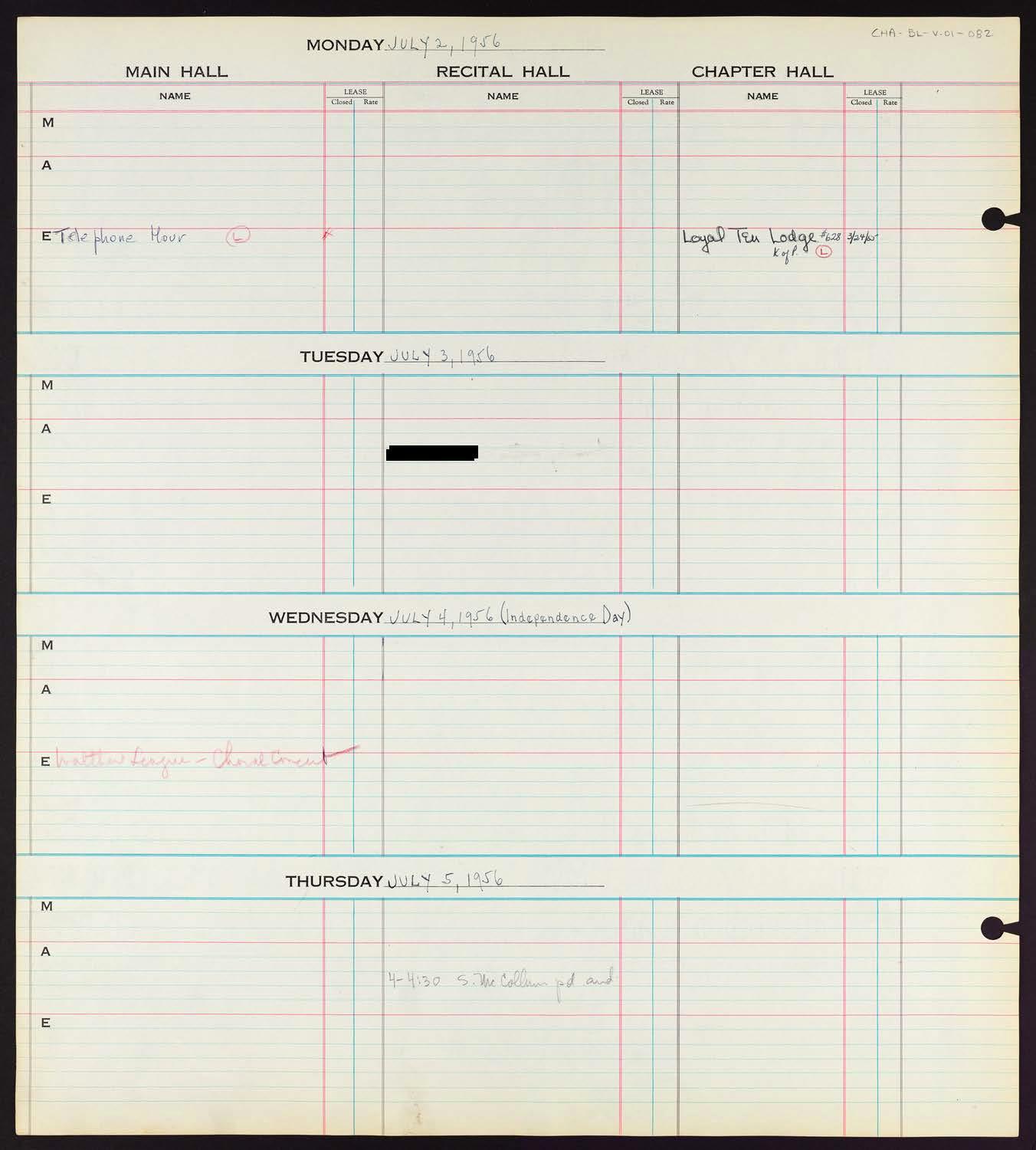 Carnegie Hall Booking Ledger, volume 1, page 82
