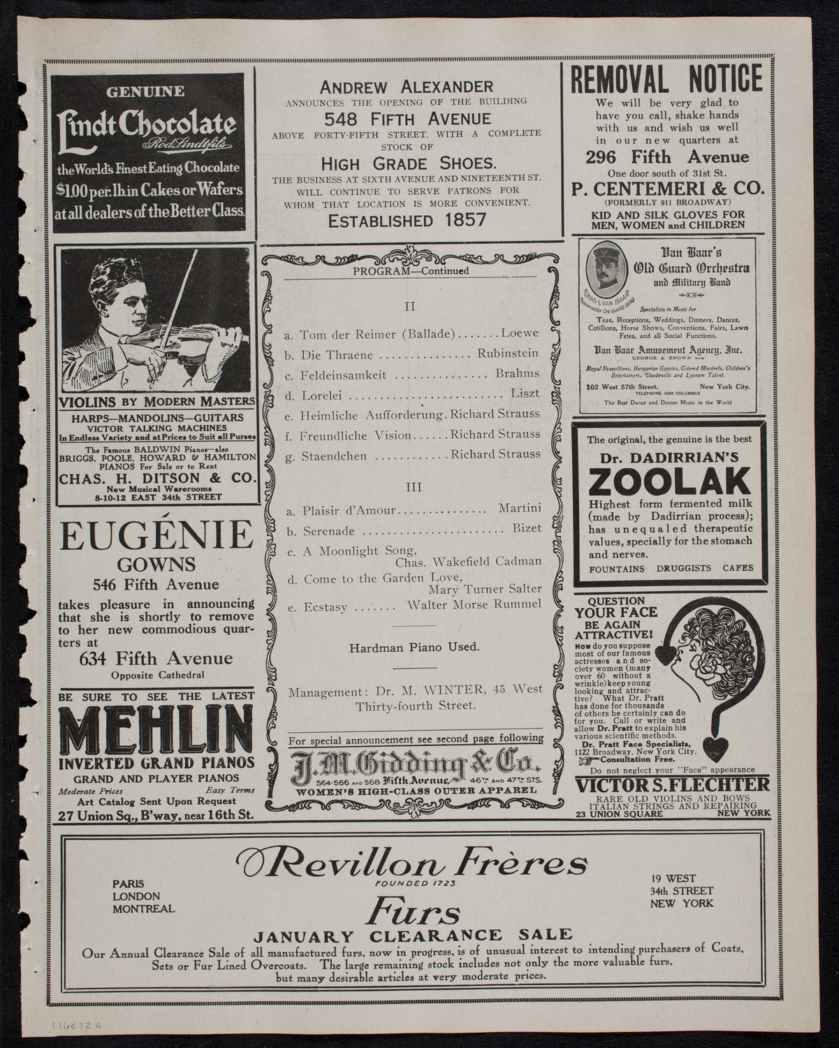 Leo Slezak, Tenor, January 16, 1912, program page 7