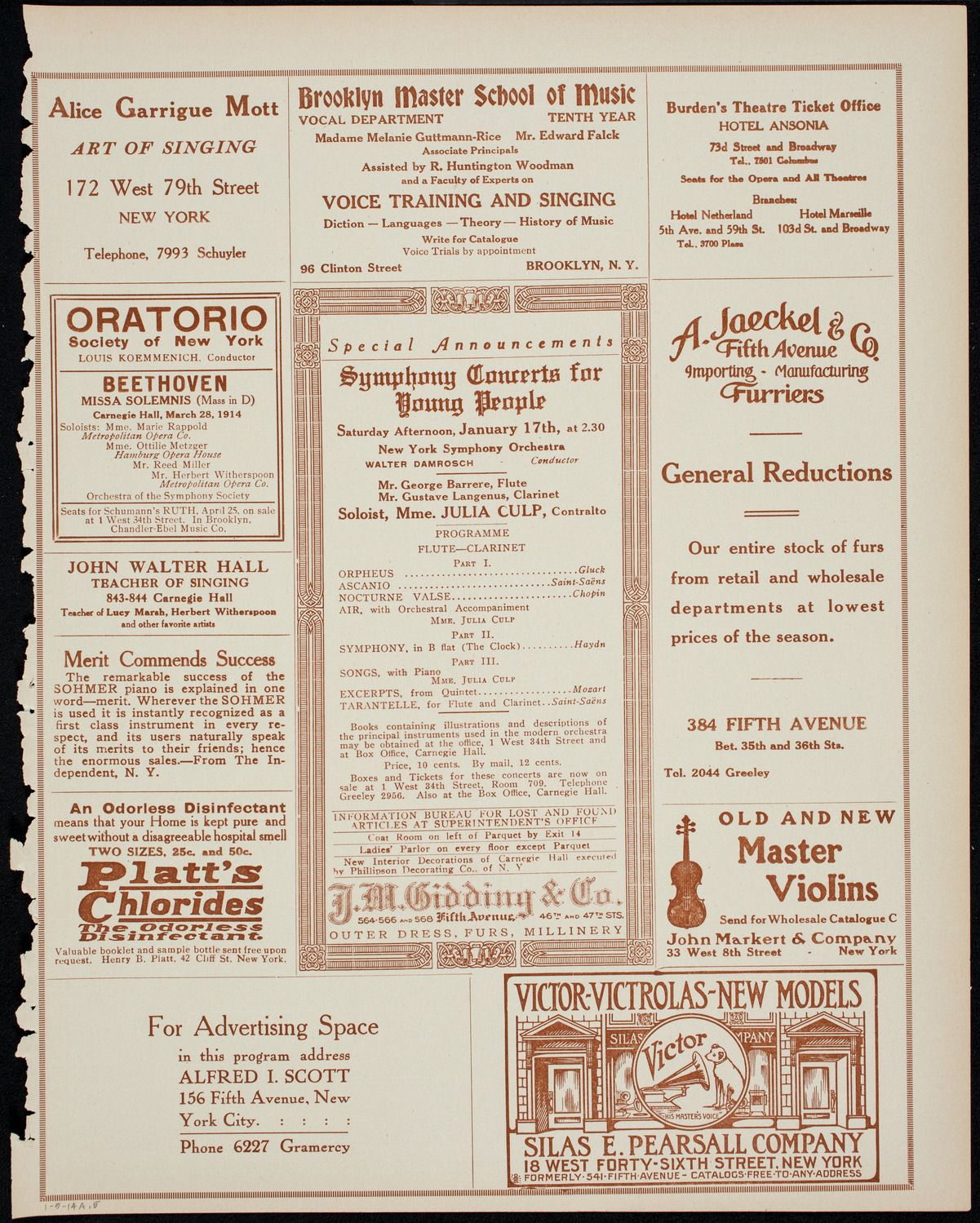 Julia Culp, Contralto, January 5, 1914, program page 9