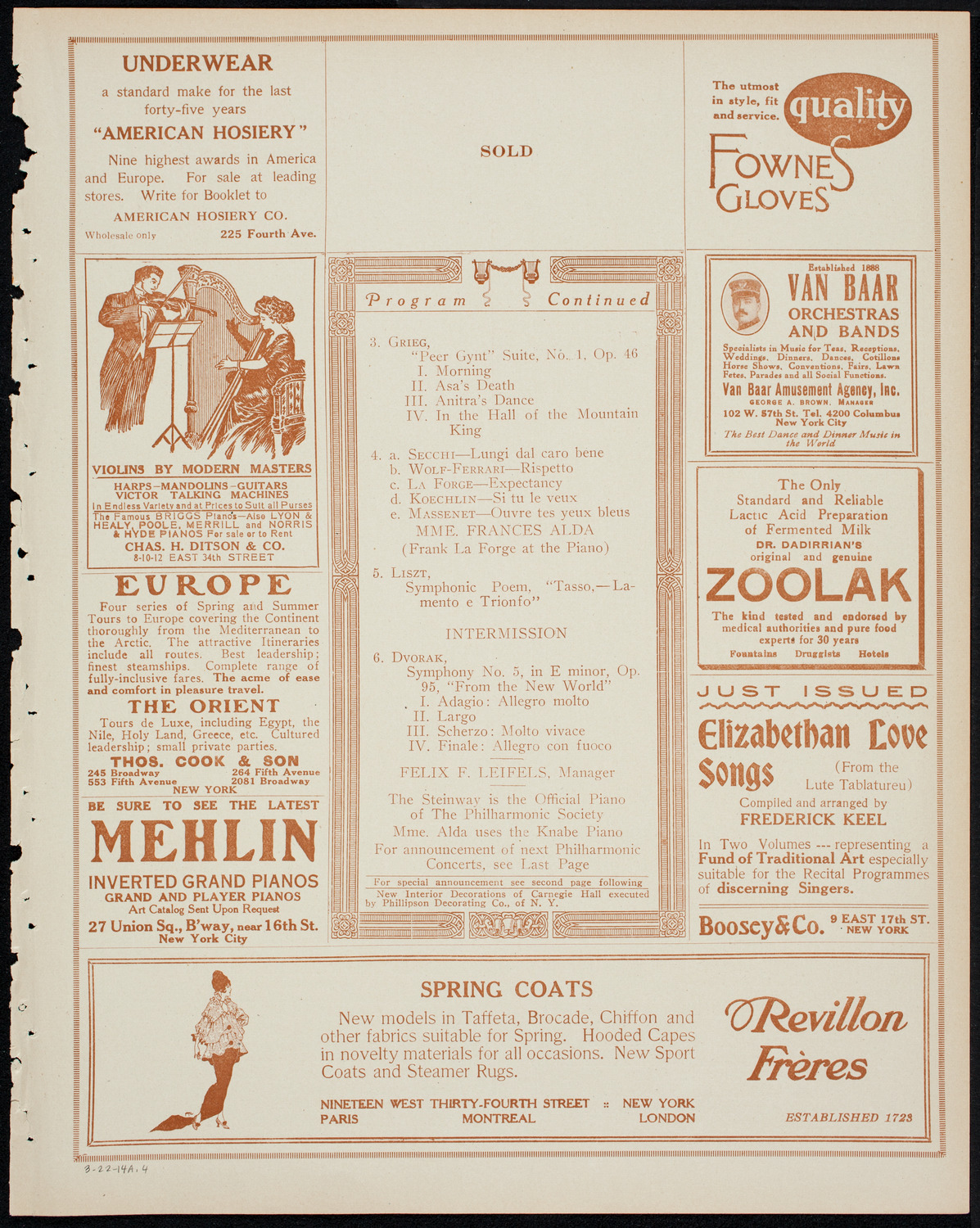 New York Philharmonic, March 22, 1914, program page 7