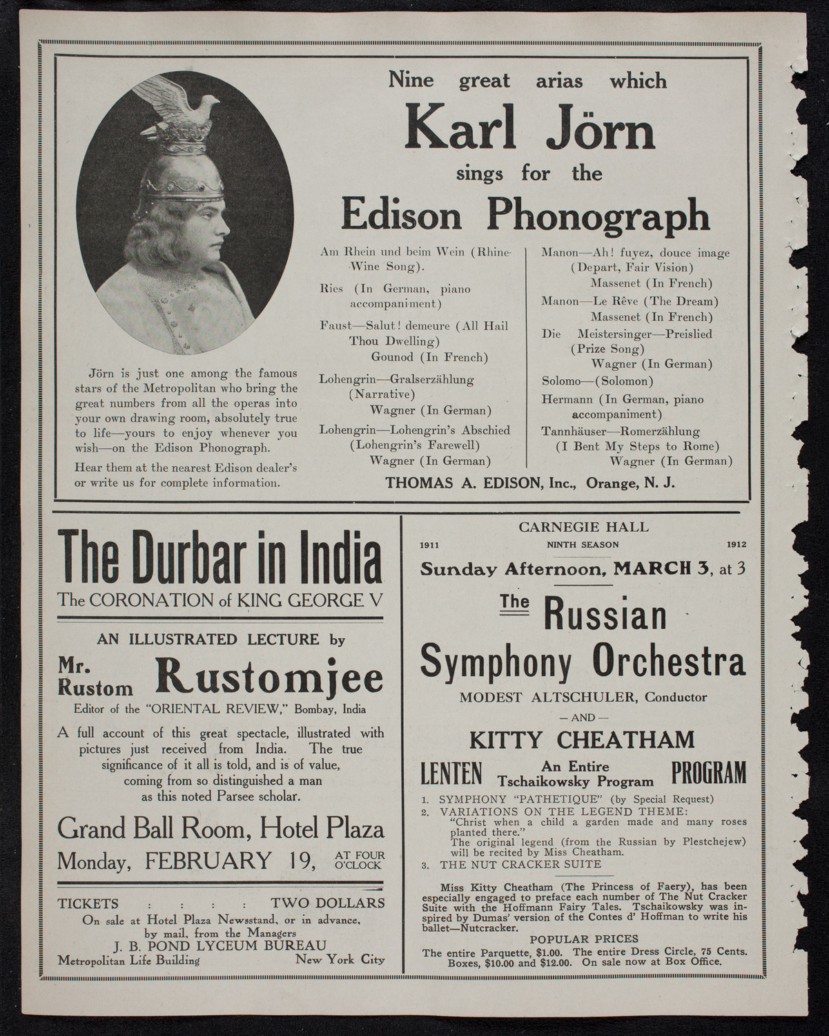 Cantor Sirota with Choir of Fifty, February 14, 1912, program page 10