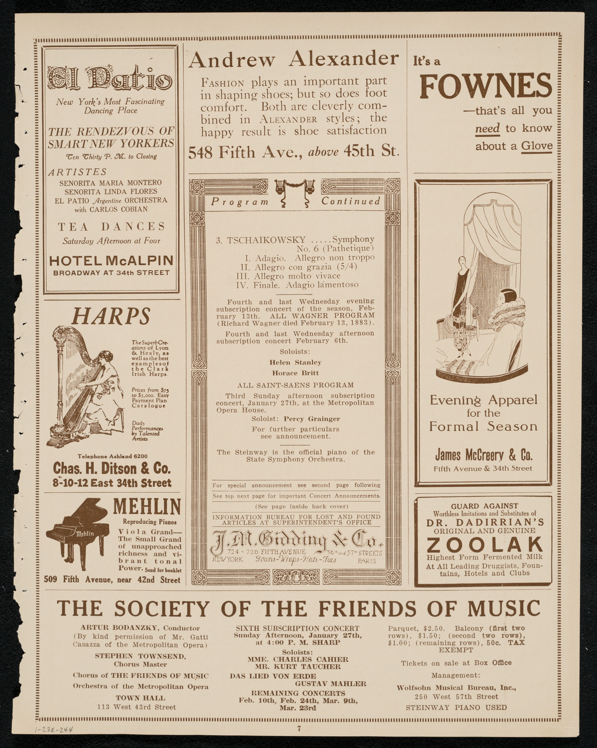 State Symphony Orchestra of New York, January 23, 1924, program page 7