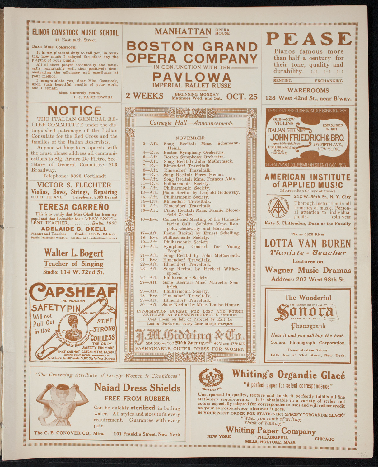 Benefit: Italian War Sufferers, November 1, 1915, program page 3