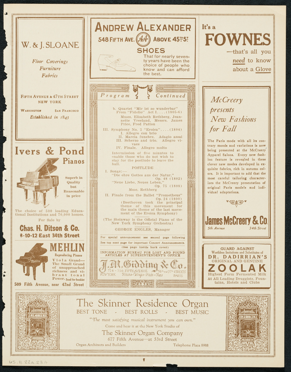 New York Symphony Orchestra: Beethoven Cycle, November 22, 1923, program page 7