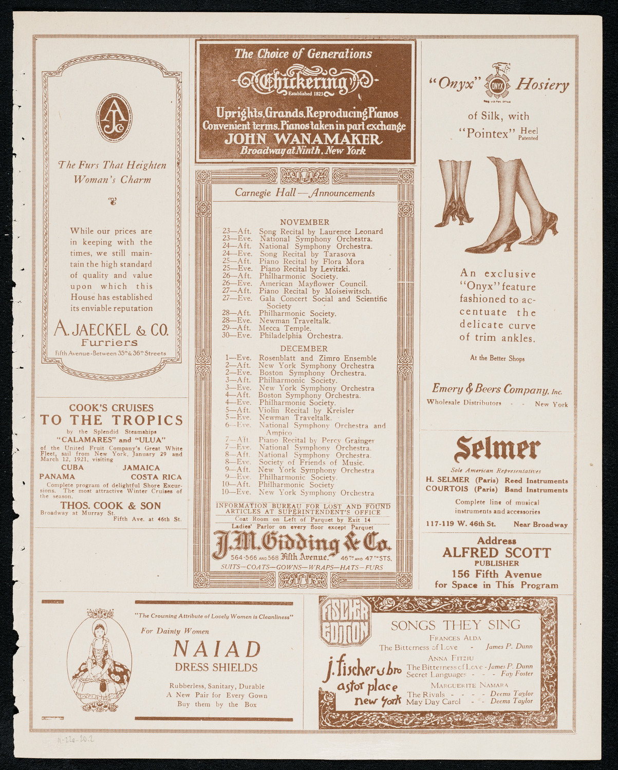 Váša Príhoda, Violin, November 22, 1920, program page 3