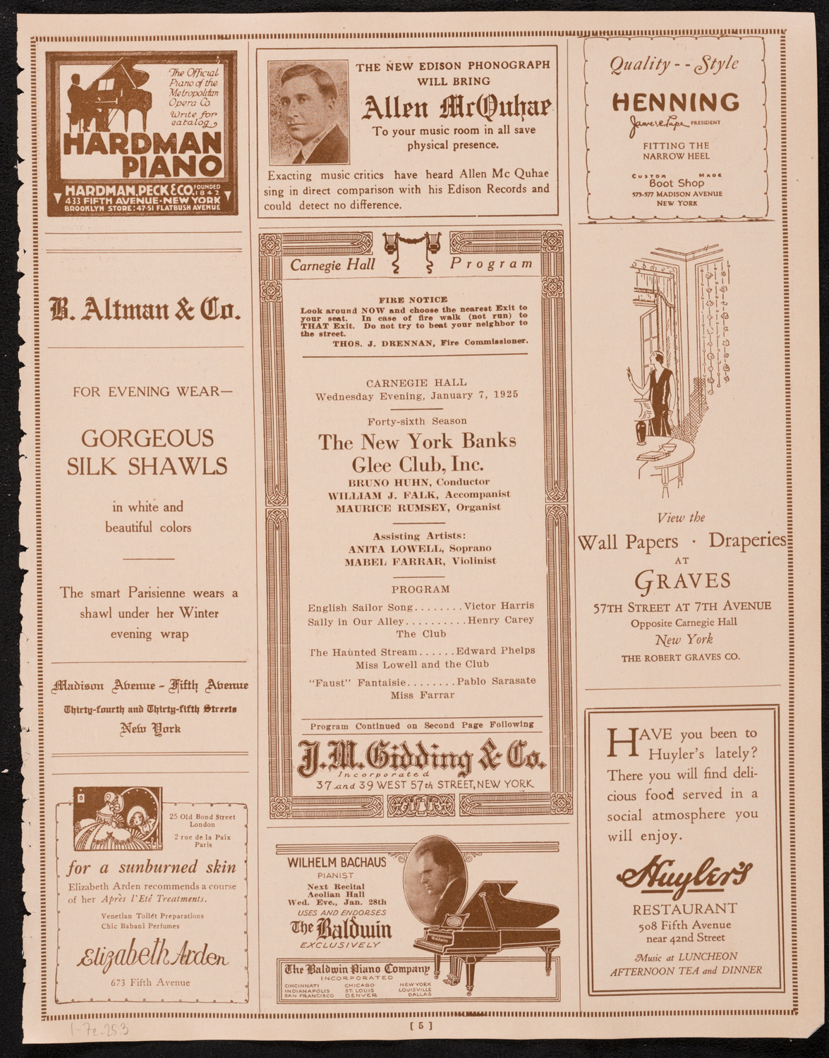 New York Banks' Glee Club, January 7, 1925, program page 5