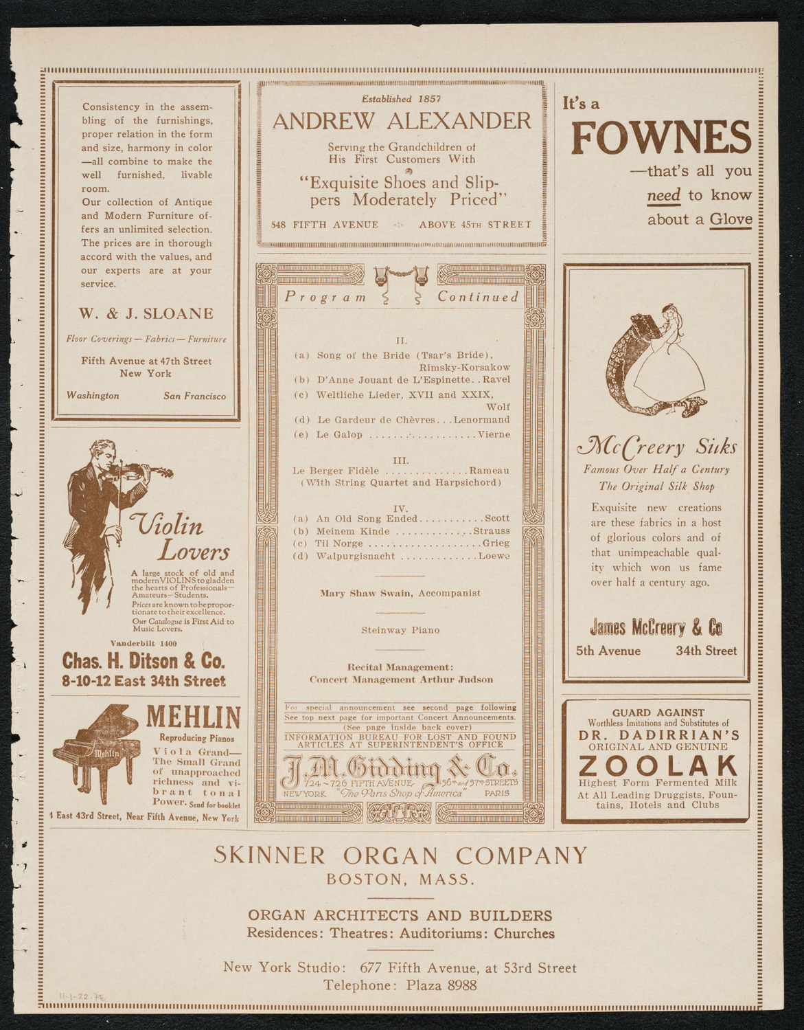 Ethel Frank, Soprano, November 1, 1922, program page 7