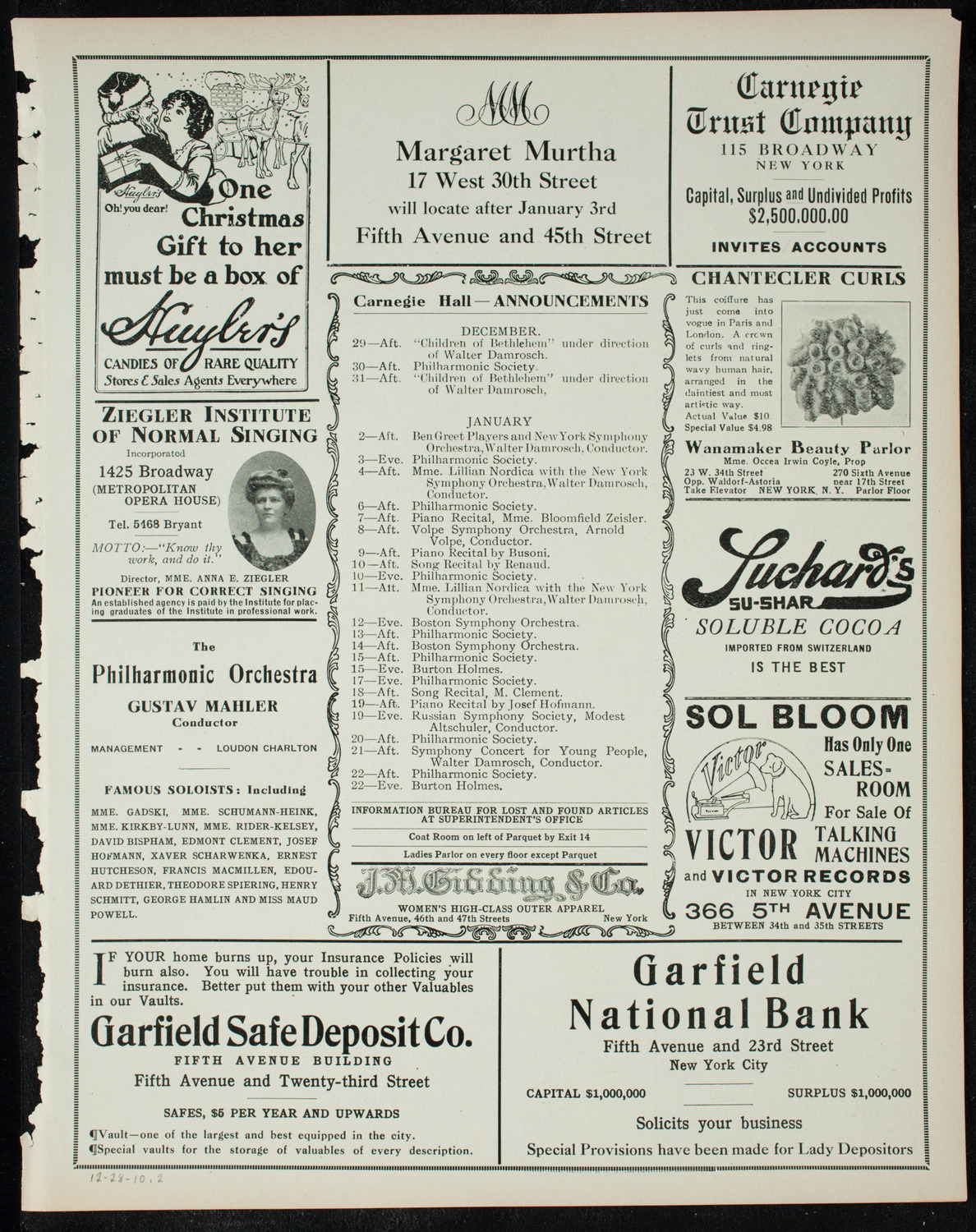 Oratorio Society of New York, December 28, 1910, program page 3