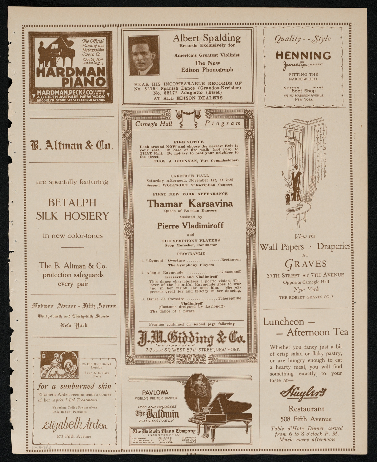Tamara Karsavina, November 1, 1924, program page 5