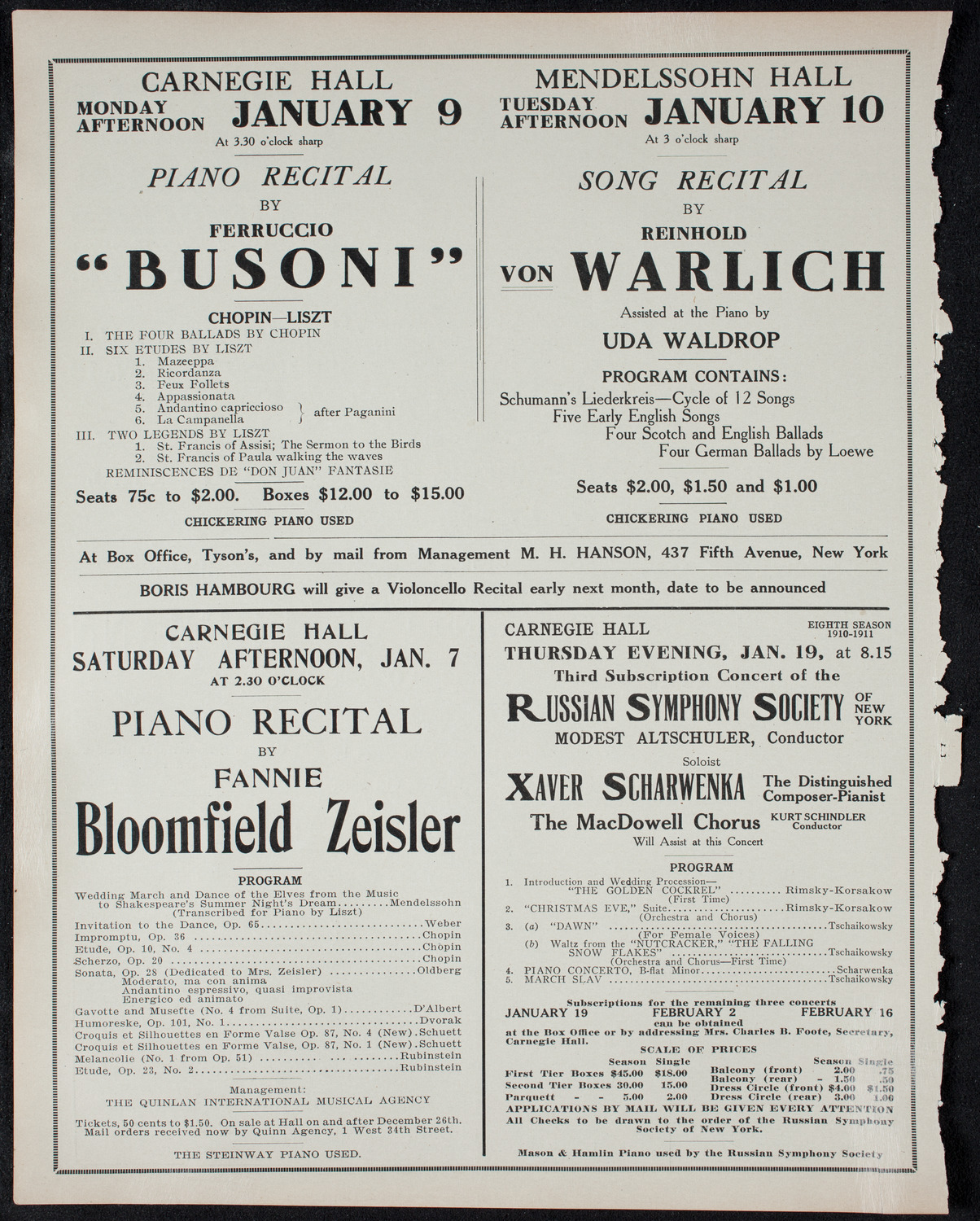 New York Philharmonic, January 3, 1911, program page 10
