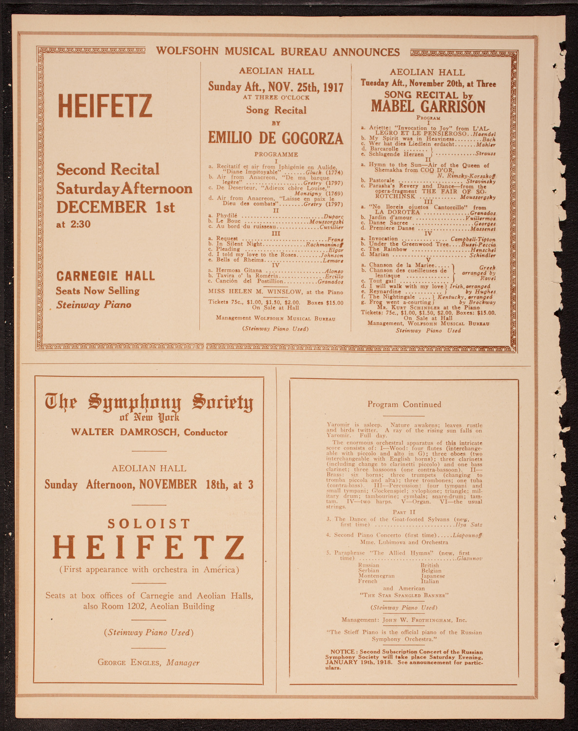 Russian Symphony Society of New York, November 17, 1917, program page 8