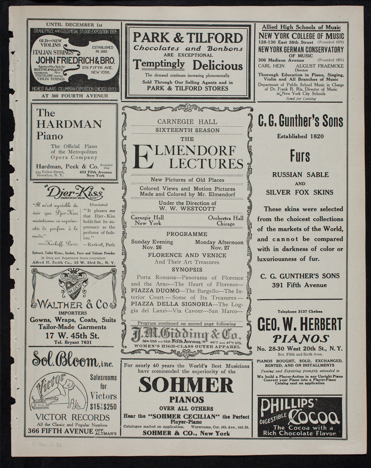 Elmendorf Lecture: Florence and Venice, November 26, 1911, program page 5