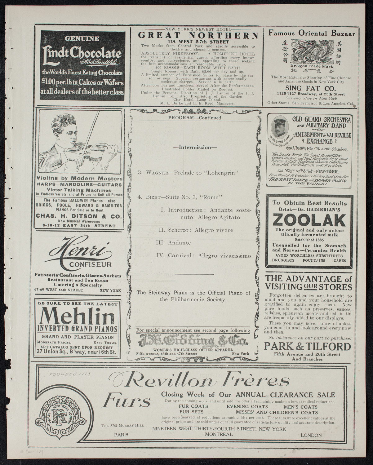 New York Philharmonic, February 3, 1911, program page 7
