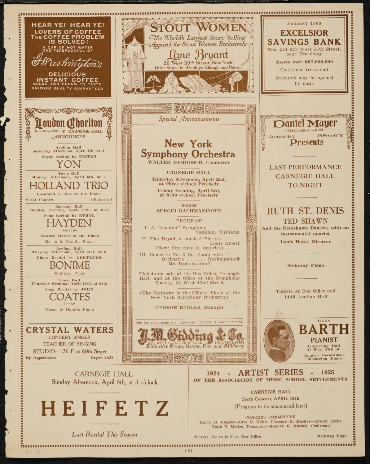 Ruth St. Denis with Ted Shawn and the Denishawn Dancers, March 31, 1925, program page 9