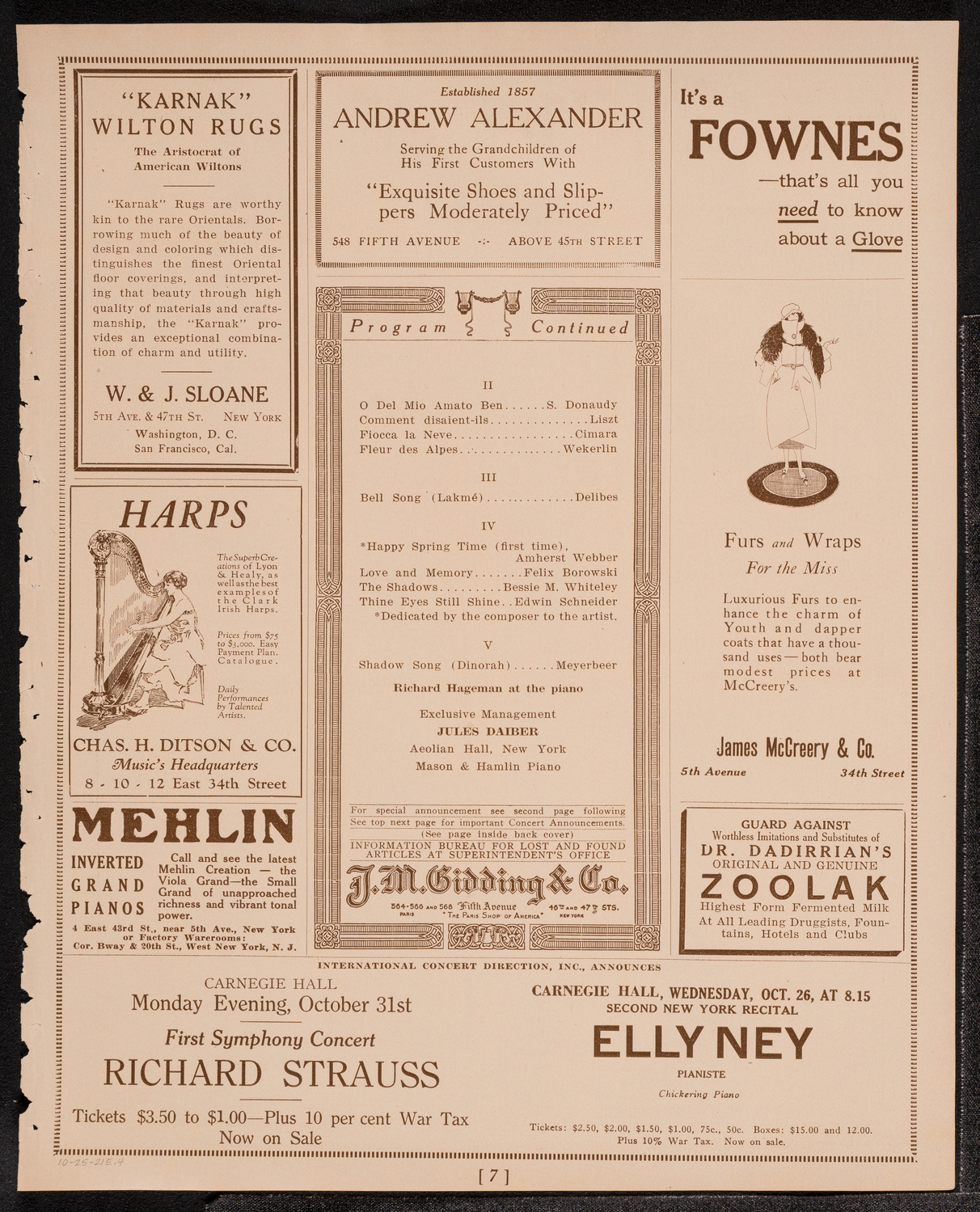 Luella Meluis, Soprano, October 25, 1921, program page 7