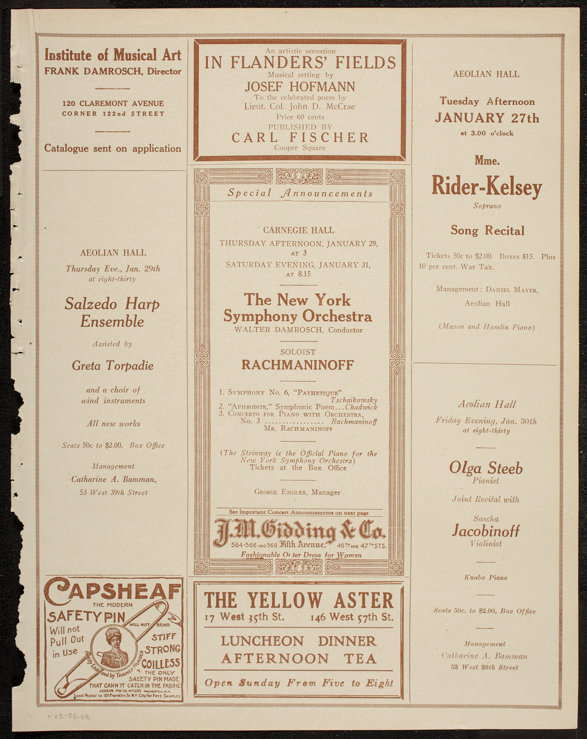 New York Philharmonic, January 22, 1920, program page 9
