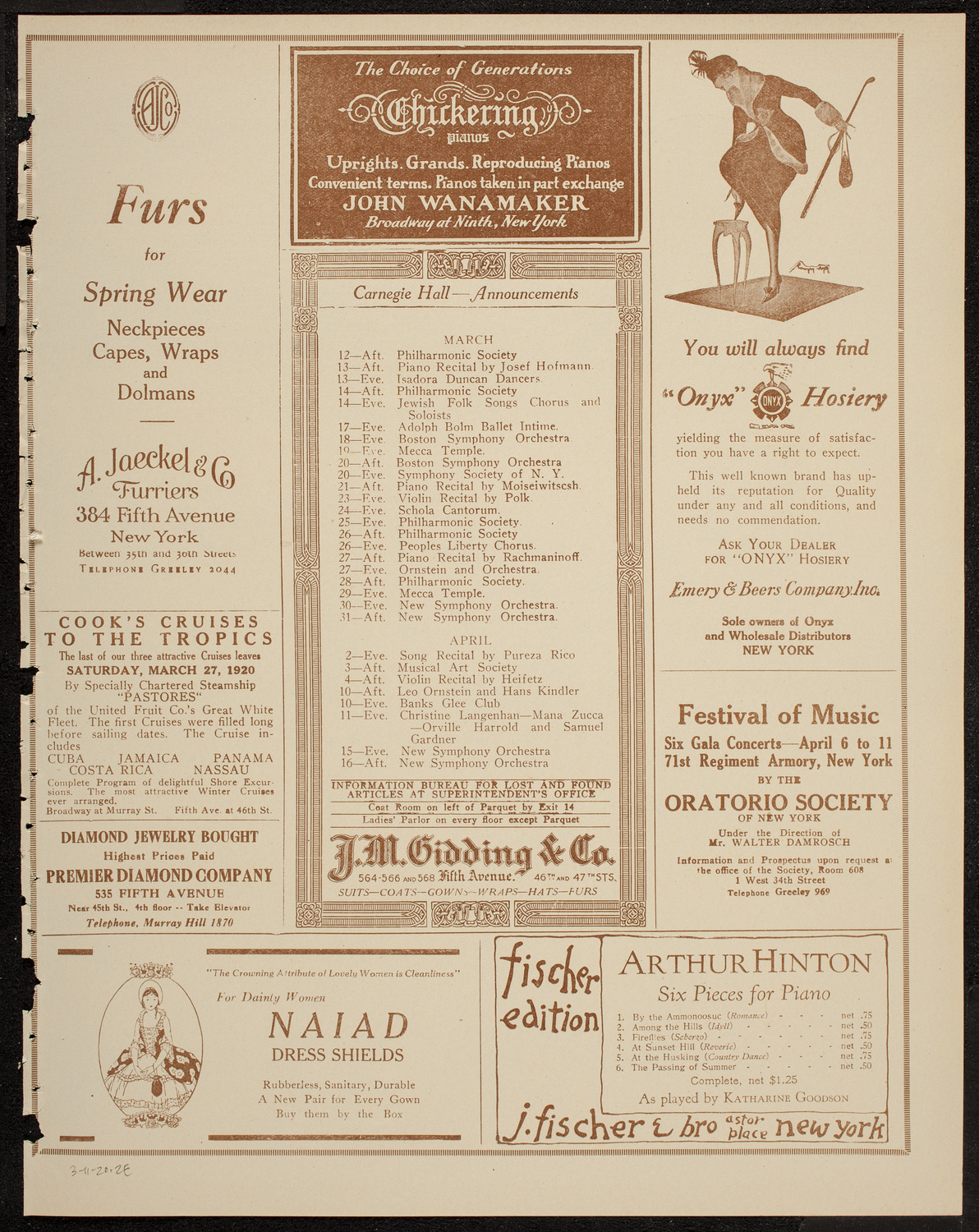New York Philharmonic, March 11, 1920, program page 3