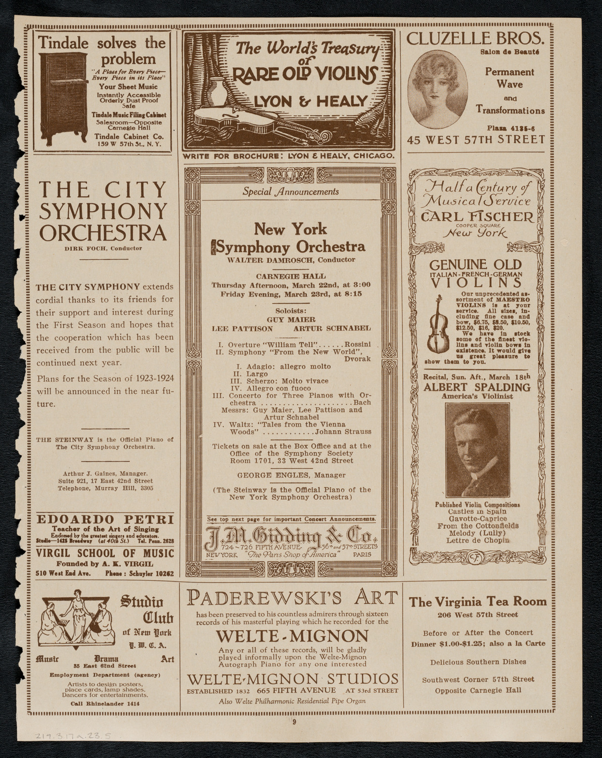 Boston Symphony Orchestra, March 17, 1923, program page 9