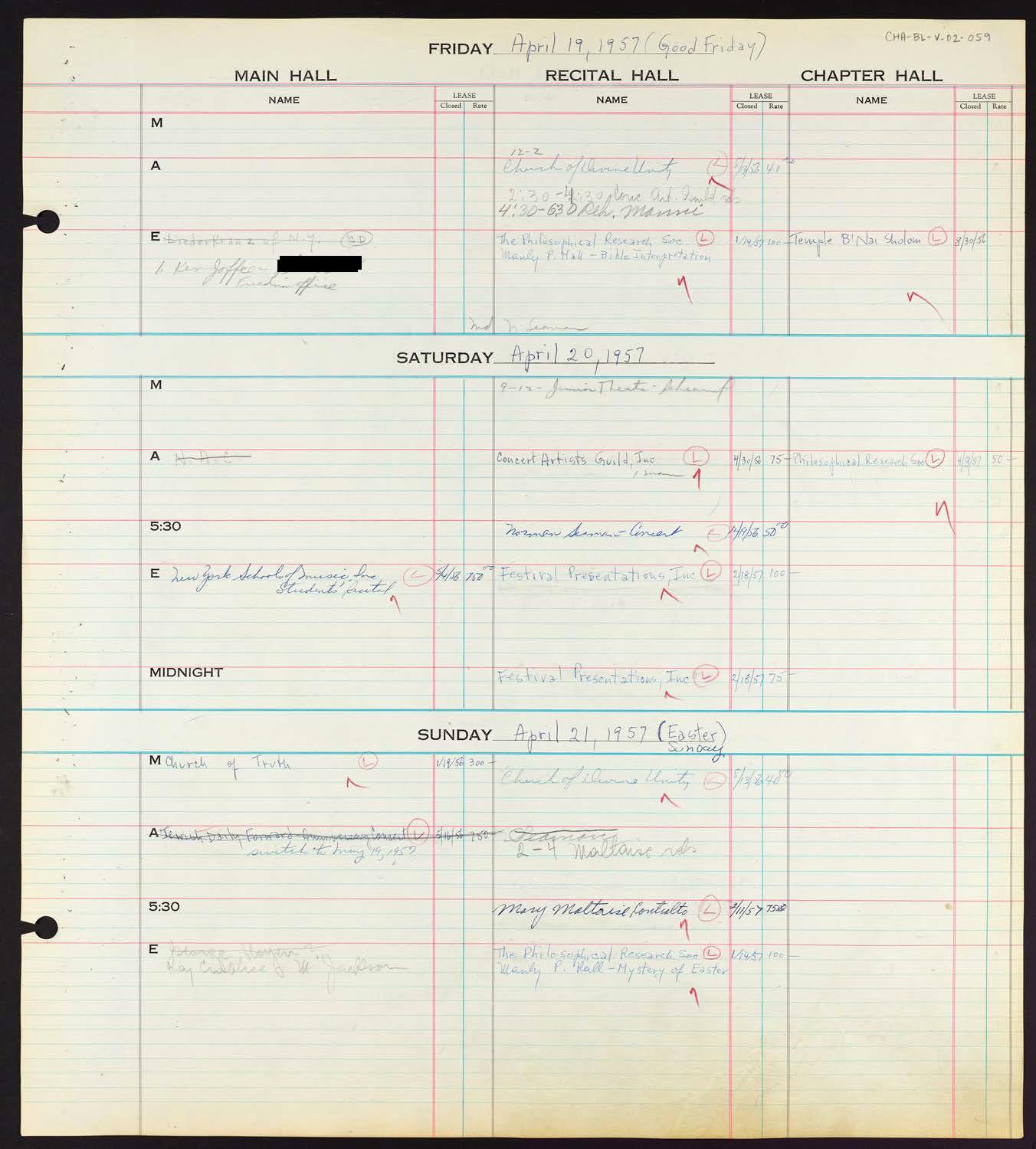 Carnegie Hall Booking Ledger, volume 2, page 59