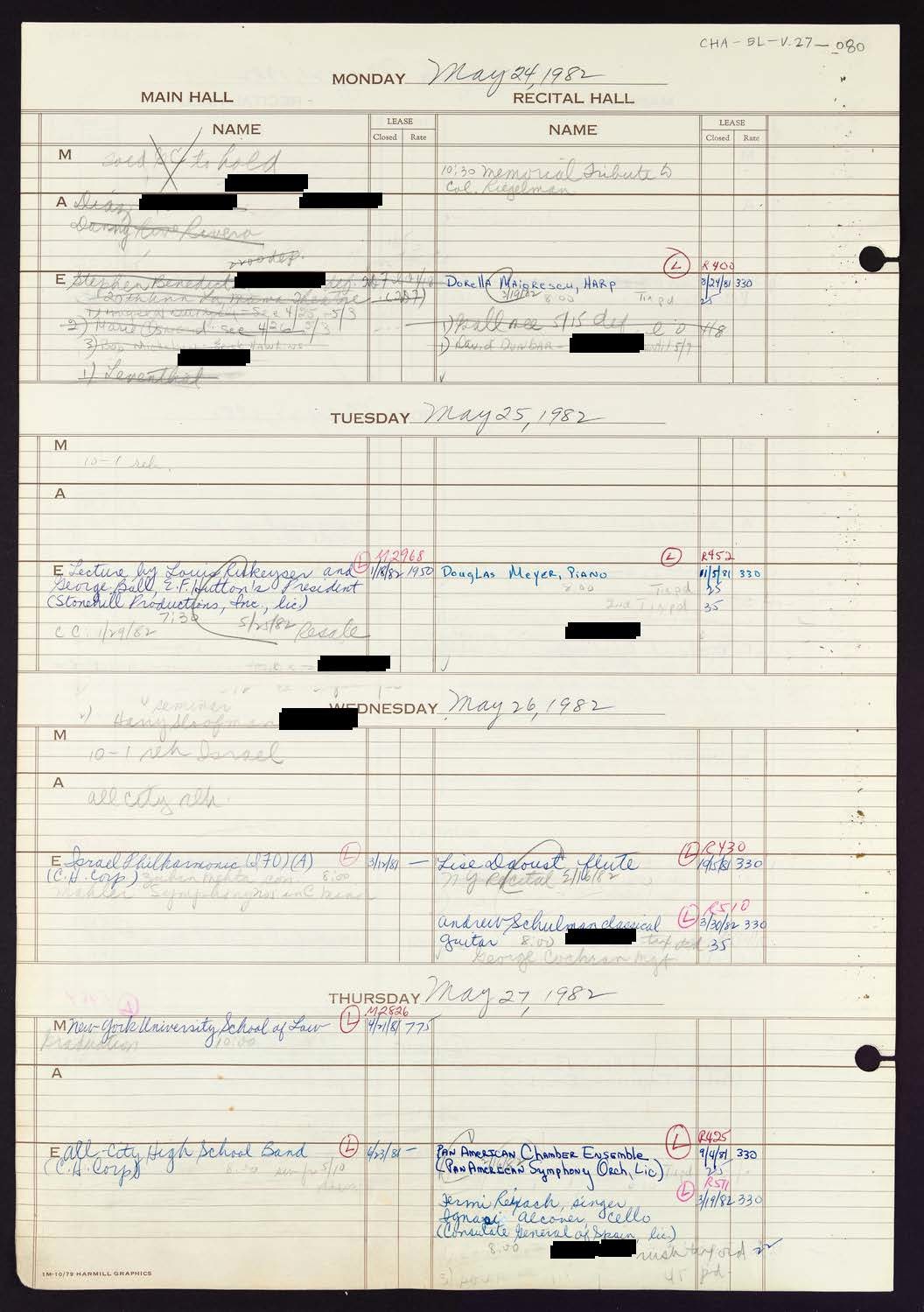 Carnegie Hall Booking Ledger, volume 27, page 80
