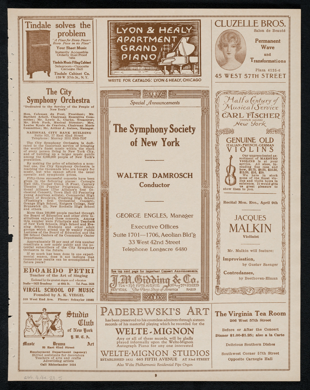 Oratorio Society of New York, April 4, 1923, program page 9