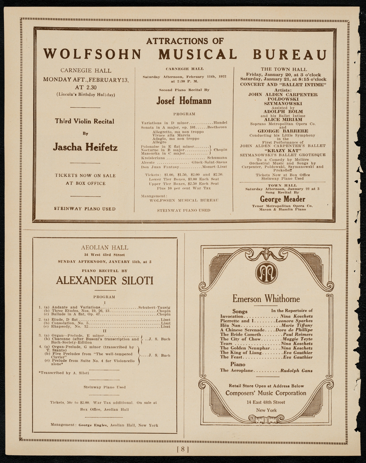 Josef Stopak, Violin, January 14, 1922, program page 8