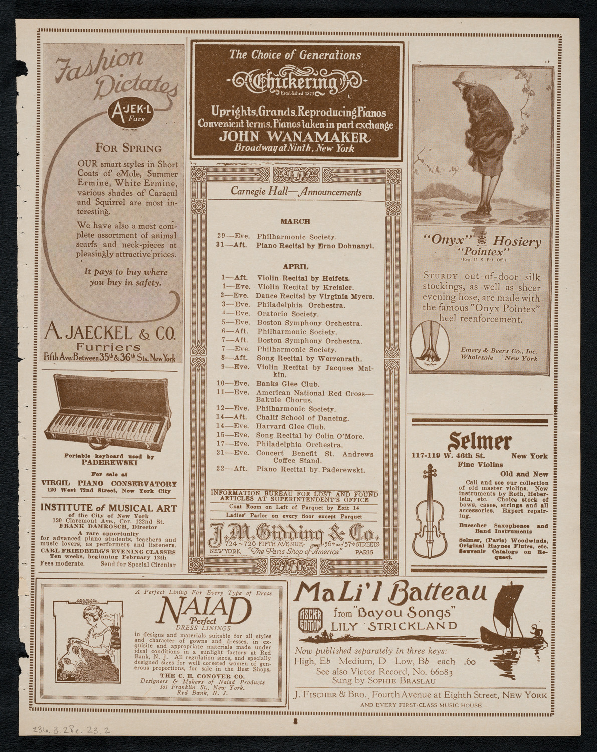 New York Philharmonic, March 28, 1923, program page 3
