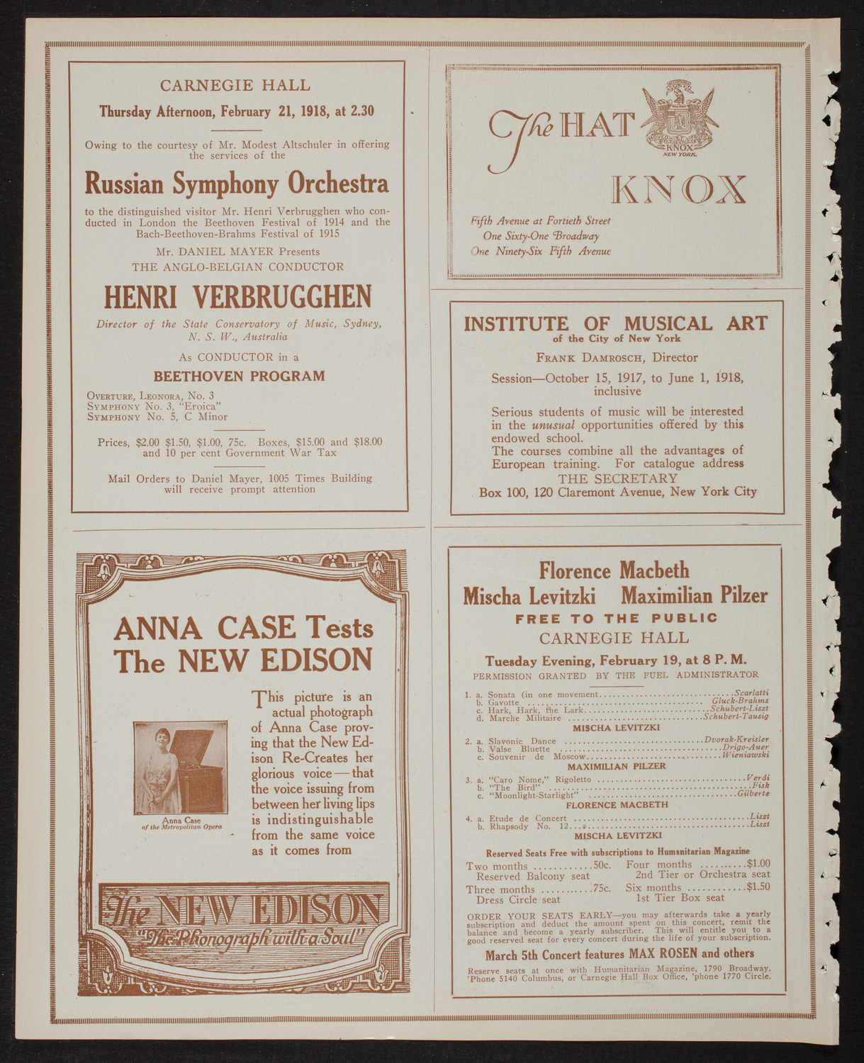 Boston Symphony Orchestra, February 14, 1918, program page 2