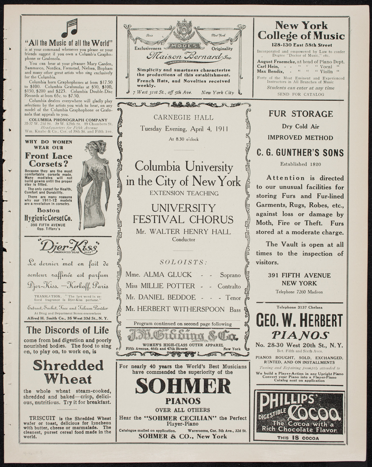 Columbia University Festival Chorus, April 4, 1911, program page 5