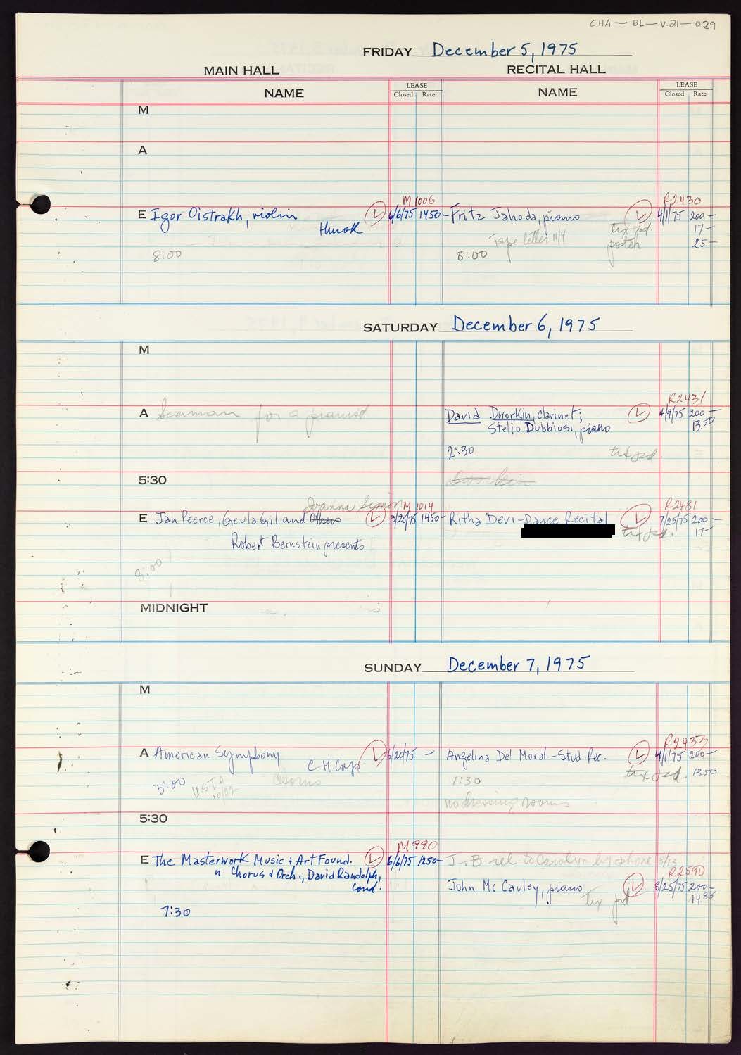 Carnegie Hall Booking Ledger, volume 21, page 29