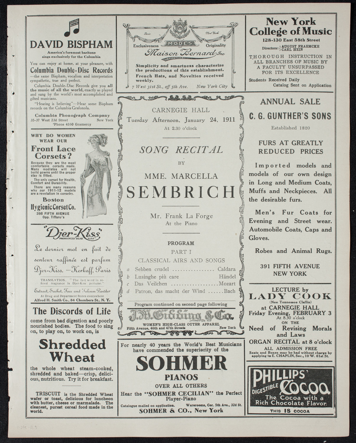 Marcella Sembrich, Soprano, January 24, 1911, program page 5