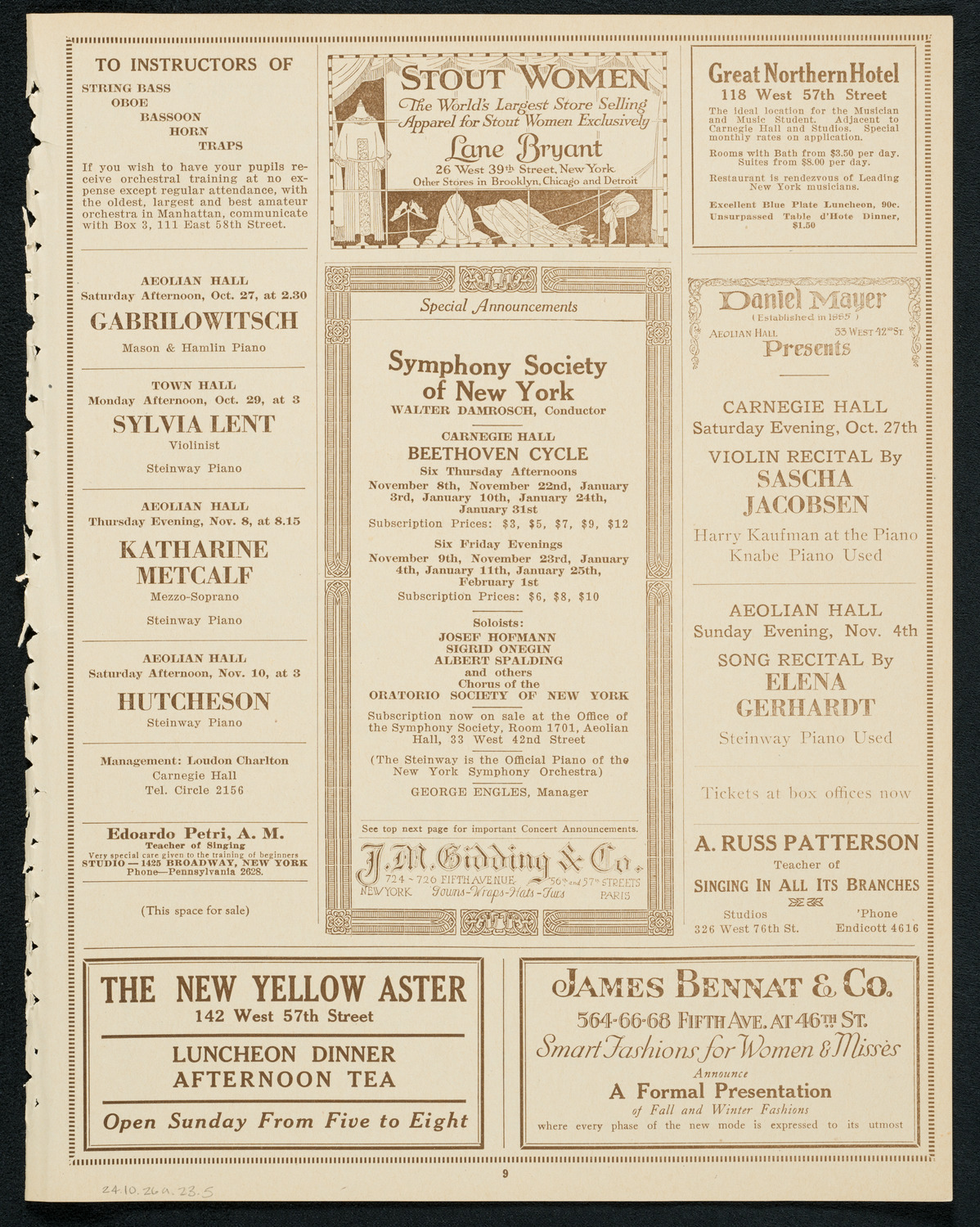 New York Philharmonic, October 26, 1923, program page 9